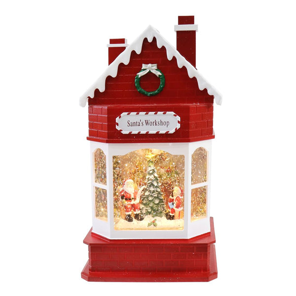Glitter Swirl Musical Christmas House | USB, 3 x AA Batteries, Warm White LED