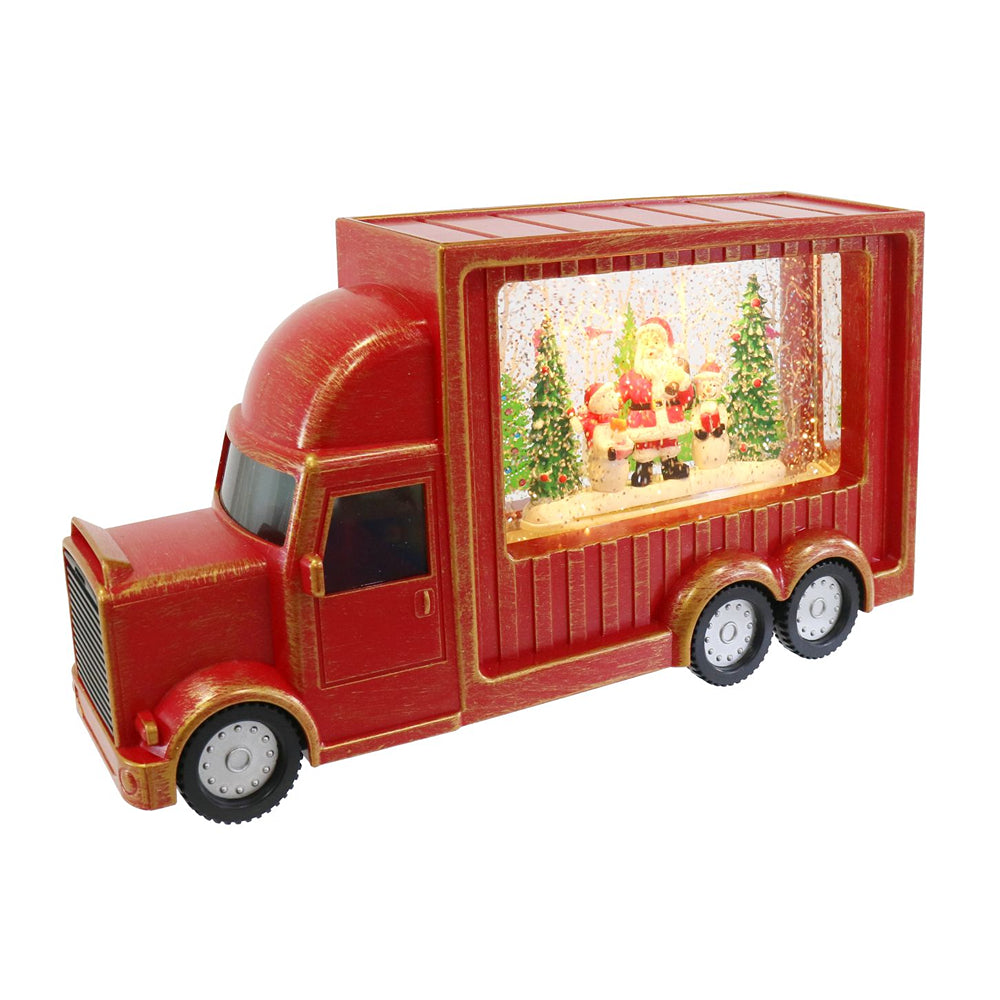 Glitter Swirl Musical Christmas Truck | USB Slot, LED Lights, Red Gold Design