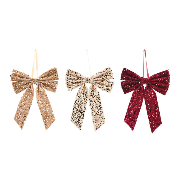 Hanging Velvet Sequin Bow Decoration | 22 x 33cm, Assorted Colours