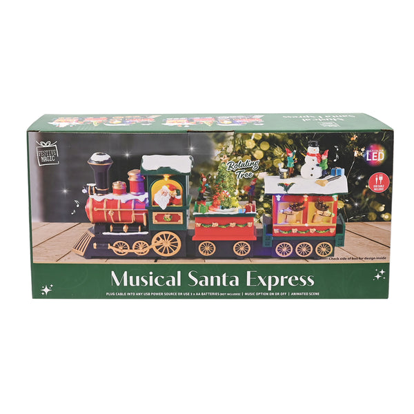 LED Music Santa Train Animated Christmas Decoration | USB/Battery, Multicolour Lights