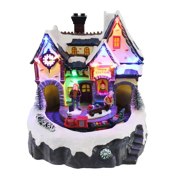 LED Music Train Station Animated | USB or 3 x AA Batteries, Christmas Music