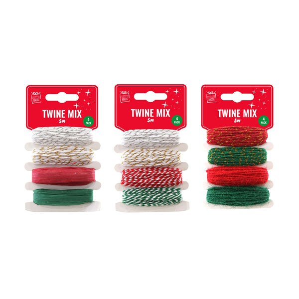 Christmas Twine Mix | 5m, Pack of 4, Assorted Designs