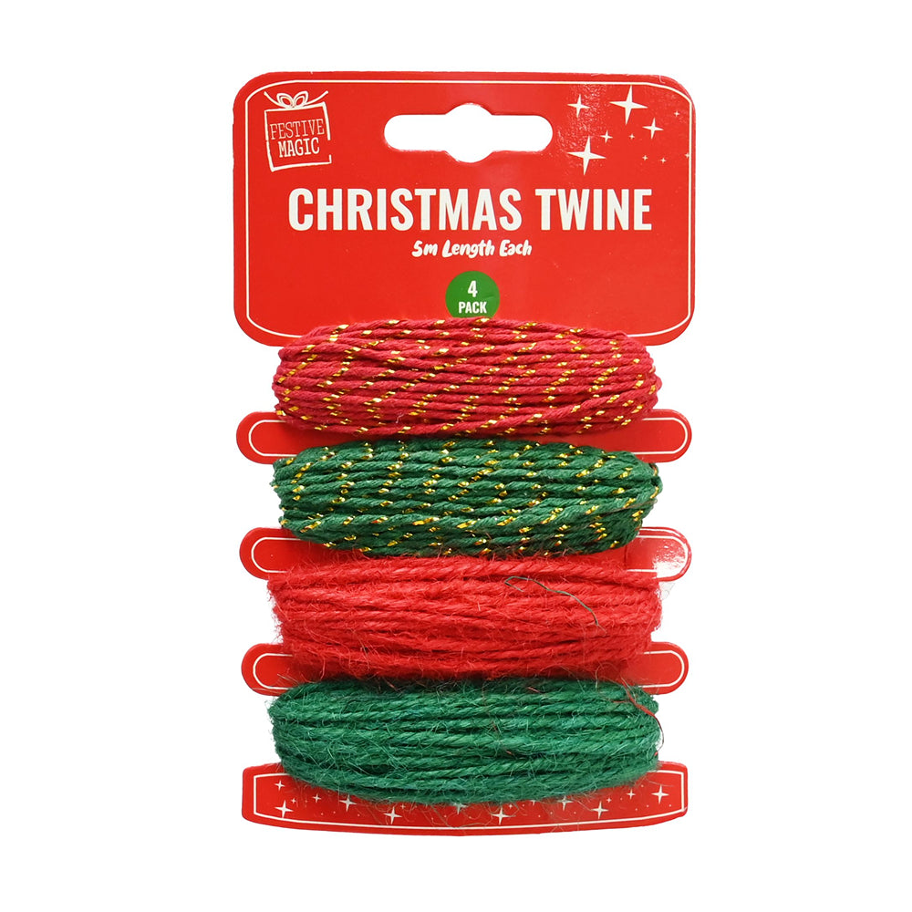 Christmas Twine Mix | 5m, Pack of 4, Assorted Designs