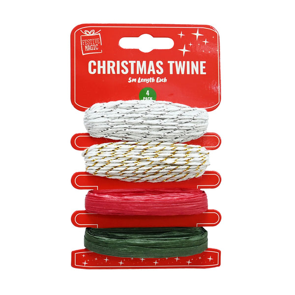 Christmas Twine Mix | 5m, Pack of 4, Assorted Designs