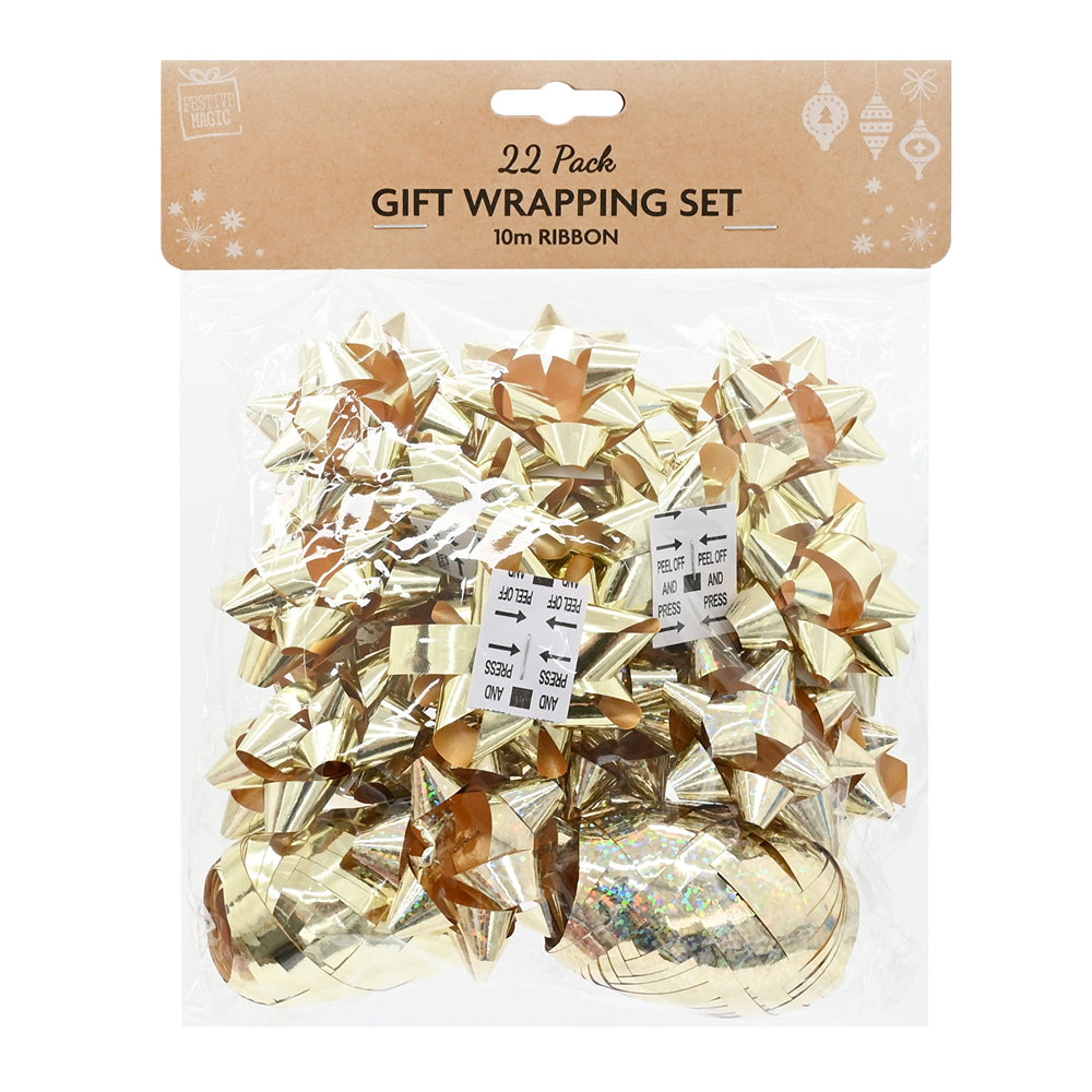 Gift Bow and Ribbon Set | 22 Piece, Assorted Colours, 5cm Star Bows