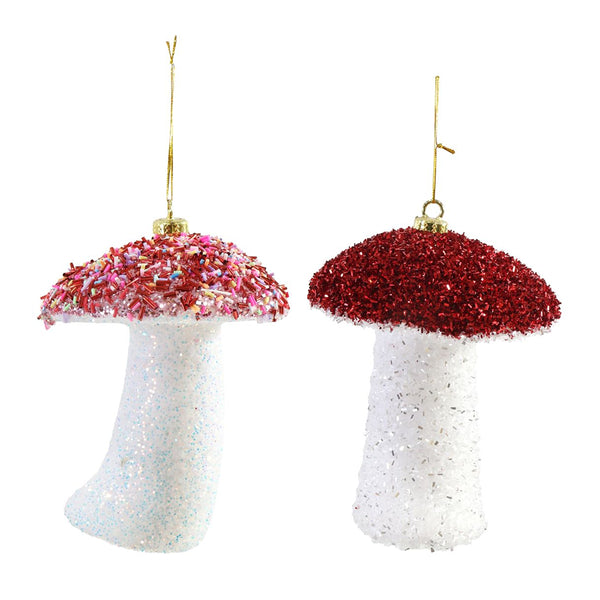 Mushroom Hanging Decoration | 15cm, Assorted Designs, Tinsel and Sprinkles