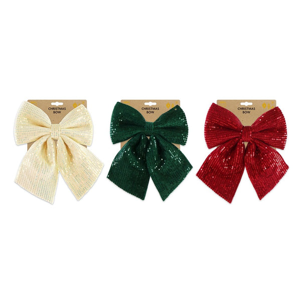 Festive Magic Velveteen Sequin Christmas Bow - 20 x 26cm, Assorted Colours