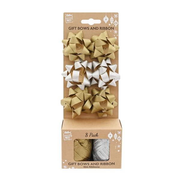 Gift Wrapping Set 8 Piece Assorted | Star Bows, Curling Ribbon, Mixed Colours
