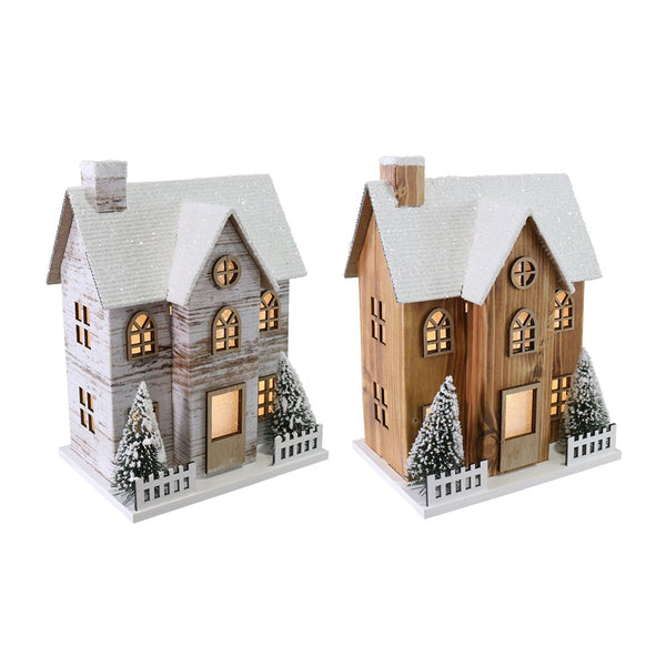 Festive Magic Light Up Snowy House Christmas Decoration - 20cm, Assorted Designs