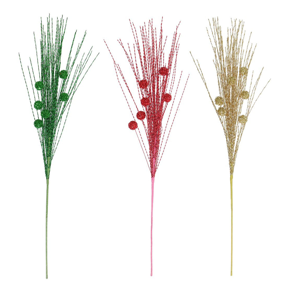 Metallic Tinsel Ball Spray | 85cm, Assorted Colours