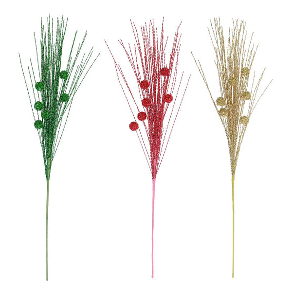 Metallic Tinsel Ball Spray | 85cm, Assorted Colours