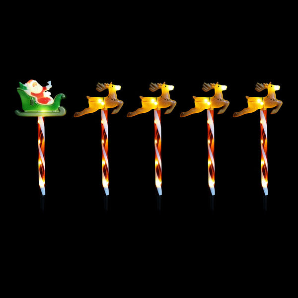 Timer Reindeer Santa Sleigh Candy Path Lights | Pack of 5, 7 Warm White LEDs Each