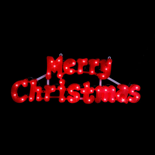 Timer LED Merry Christmas Sign | Red, 49cm, 8 Function, 50 LEDs