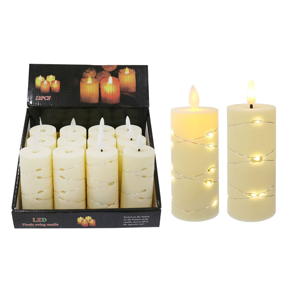 LED Micro Wire Light Candle | 11cm, Ivory Plastic, 15 Warm White Lights, Assorted Designs