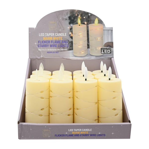 LED Micro Wire Light Candle | 11cm, Ivory Plastic, 15 Warm White Lights, Assorted Designs
