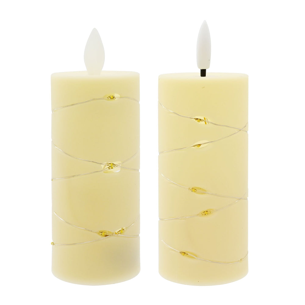 LED Micro Wire Light Candle | 11cm, Ivory Plastic, 15 Warm White Lights, Assorted Designs