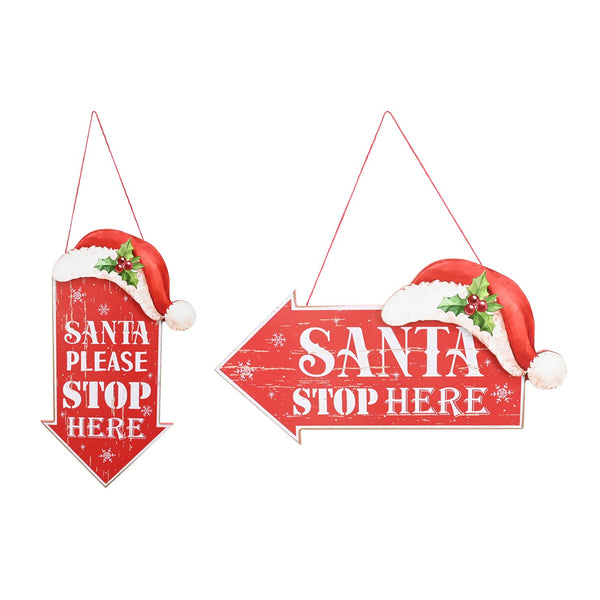 Santa Stop Here Arrow Plaque | Assorted Designs, 2 Styles Available