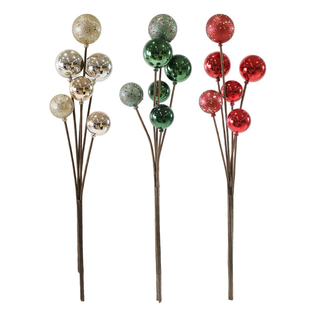 Baubles Branch 63cm Assorted Designs | Glitter and Glossy, Red Green Gold