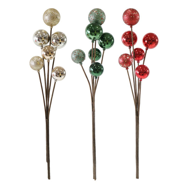 Baubles Branch 63cm Assorted Designs | Glitter and Glossy, Red Green Gold
