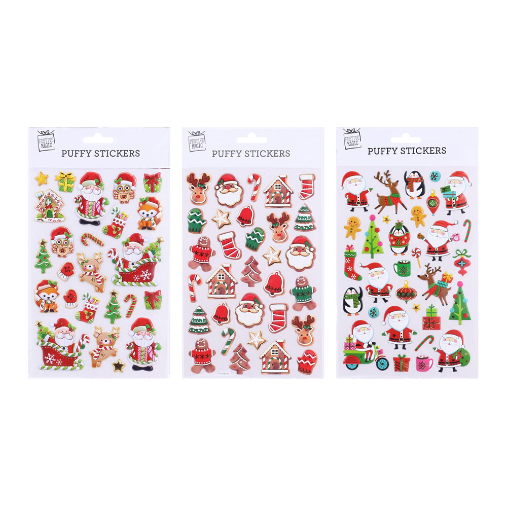 Puffy Stickers Assorted Designs | 3 Santa Ranges Traditional, Gingerbread, Cute