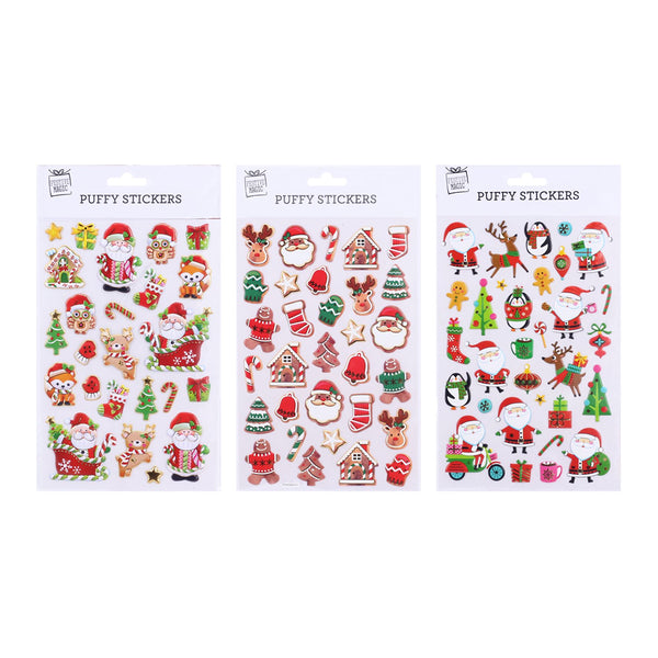 Puffy Stickers Assorted Designs | 3 Santa Ranges Traditional, Gingerbread, Cute
