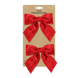 Festive Magic Christmas Red Velvet Bow Decorations - Pack of 2