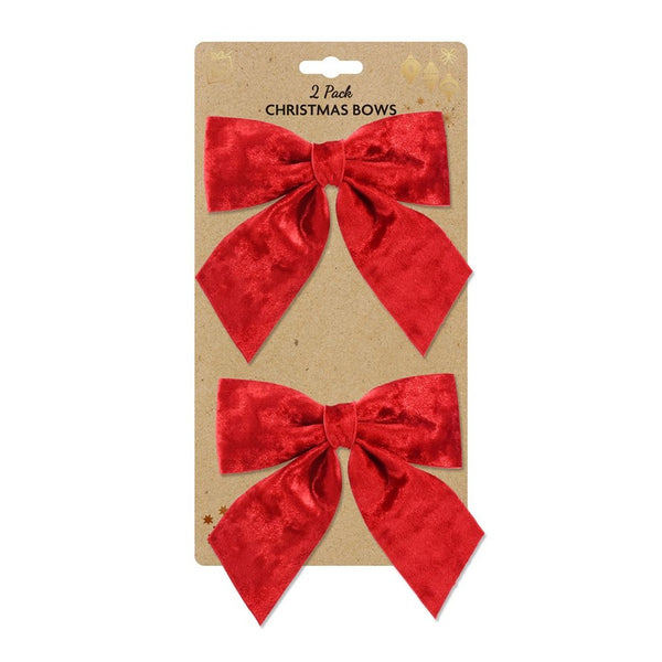 Festive Magic Christmas Red Velvet Bow Decorations - Pack of 2