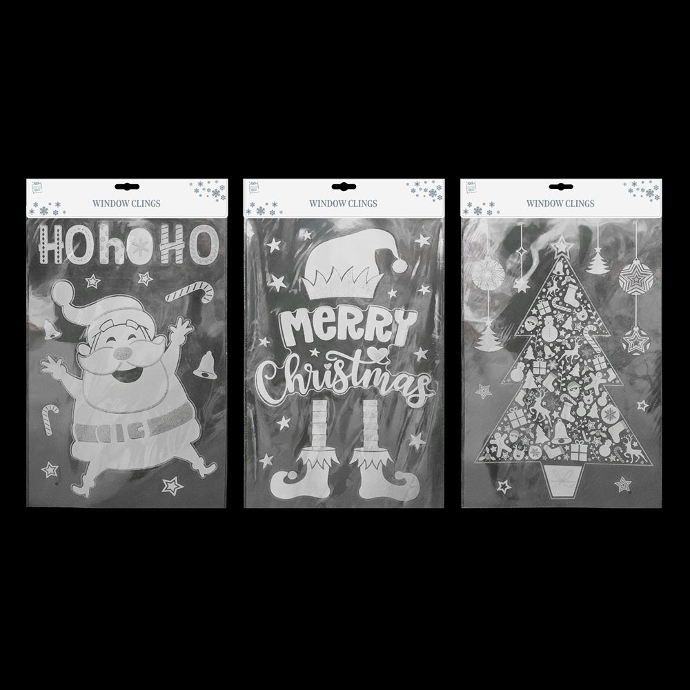 Glitter Flocked Window Sticker | 70cm, Assorted Designs, White with Red or Silver