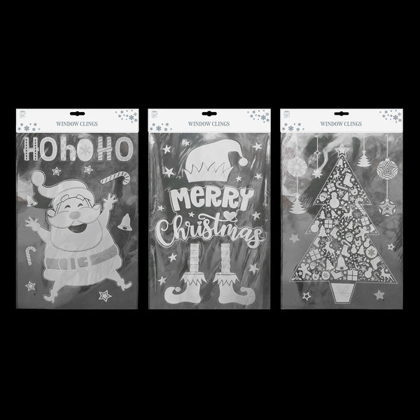 Glitter Flocked Window Sticker | 70cm, Assorted Designs, White with Red or Silver