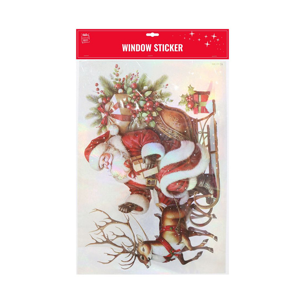 Window Sticker Santa Delivering Presents Laser | Santa Sleigh with Reindeer