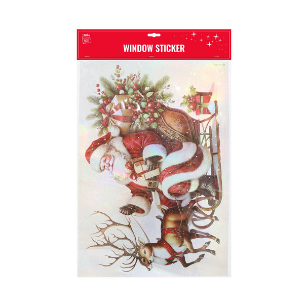 Window Sticker Santa Delivering Presents Laser | Santa Sleigh with Reindeer