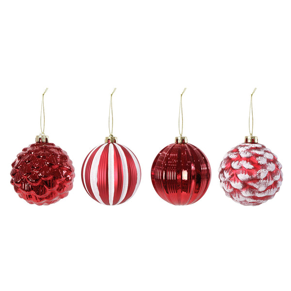 Faceted Christmas Baubles | 12cm, Pack of 4, Red, Assorted Designs