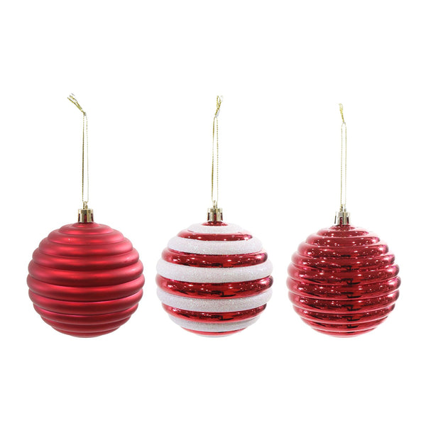 Christmas Baubles 80mm Red Swirl | Pack of 6, Matte and Shiny Finish