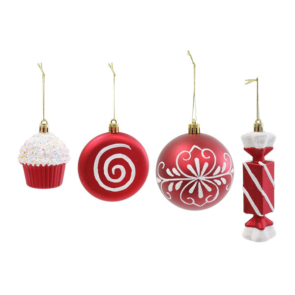 Hanging Christmas Decoration Baubles | Pack of 15, Matte Red, Assorted Designs