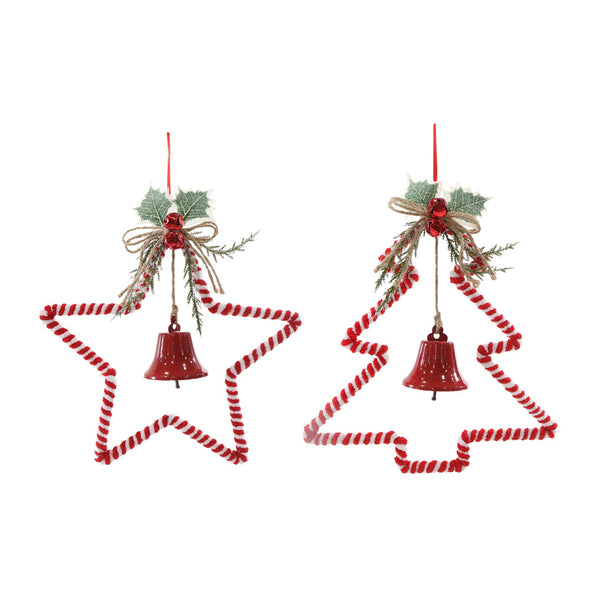 Candycane Hanging Star and Tree Decorations with Bell | Assorted Designs