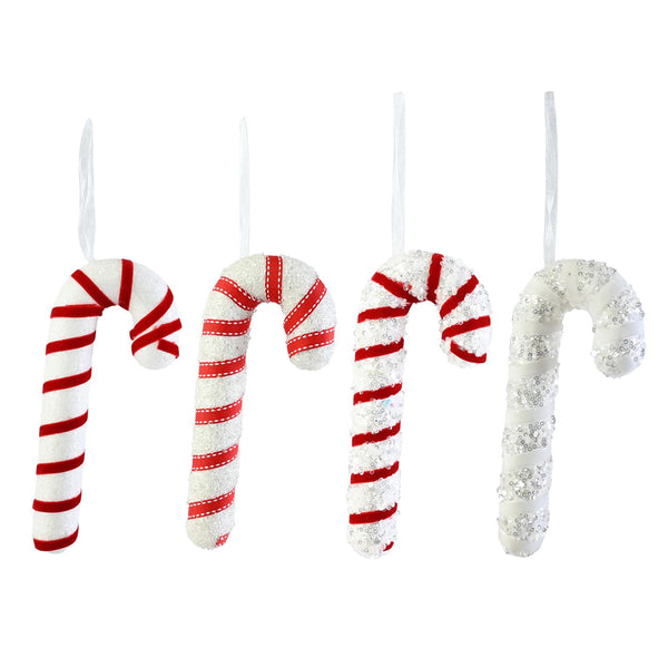 Hanging Candy Cane Decoration | 19cm, Assorted Designs, White Organza Loop