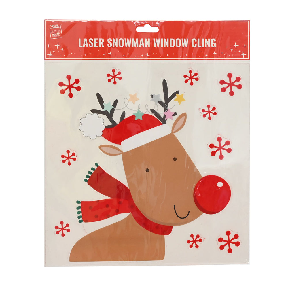 Window Sticker Flocked Santa with Reindeer | Red Flocked, Assorted Designs