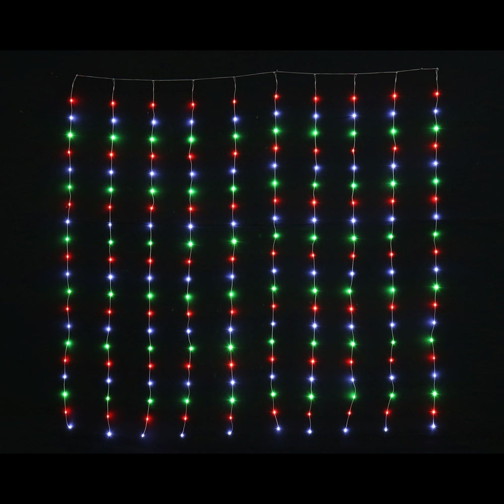 LED Flexi Curtain Lights 2 x 2m | Red White Green, 200 Lights, 8 Functions