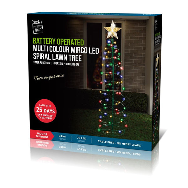 Festive Magic LED Spiral Christmas Tree Stake Light - 93cm, 70 Multicolour LEDs