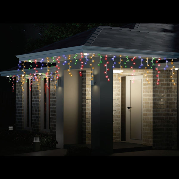 LED Icicle Lights 500 Multi | IP20, 8 Function Controller, White Cable