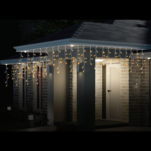 LED Icicle Lights 500 Warm White | IP20, 8 Function Controller, 5m Lead