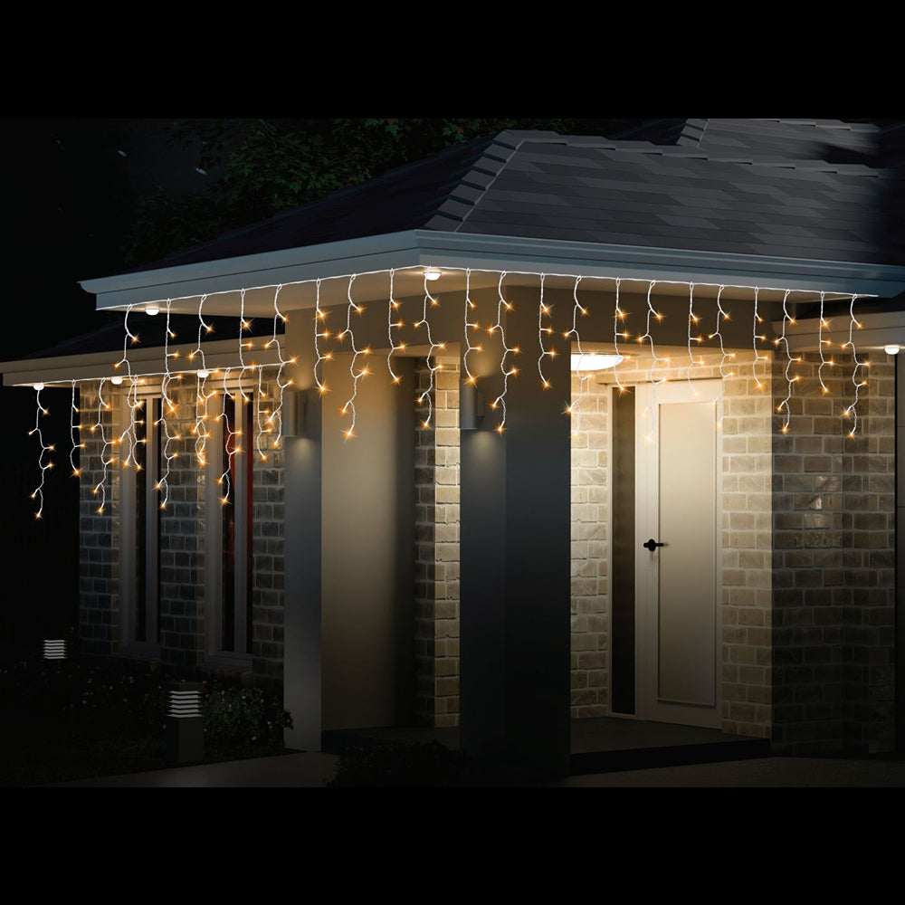 LED Icicle Lights 500 Vintage Gold | IP20, 8 Function Controller, White Cable