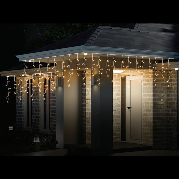 LED Icicle Lights 500 Vintage Gold | IP20, 8 Function Controller, White Cable