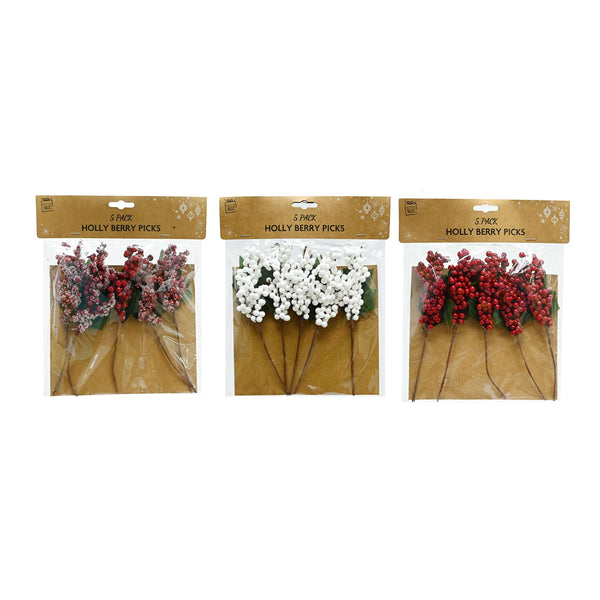 Berry Pick Decorations 17cm | Pack of 4, Assorted Designs