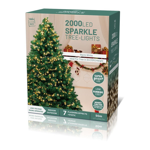 Festive Magic 2,000 LED Warm White Compact Christmas Lights - 50m, Timer