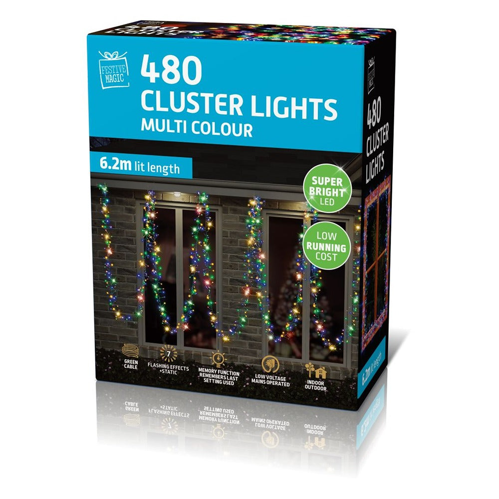 Festive Magic 480 LED Cluster Christmas Lights - Multicolour, 6.2m