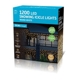 Festive Magic Snowing Icicle Christmas Lights - 1,200 Warm White LEDs