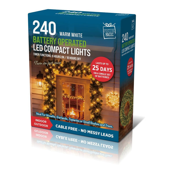 Festive Magic Warm White LED Wreath and Garland Lights - 240 Lights, Timer