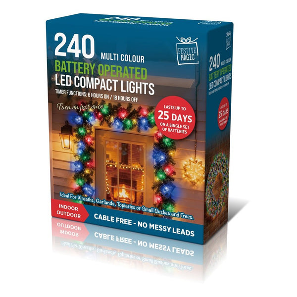 Festive Magic Multicolour LED Wreath and Garland Lights - 240 LEDs, 6-Hour Timer