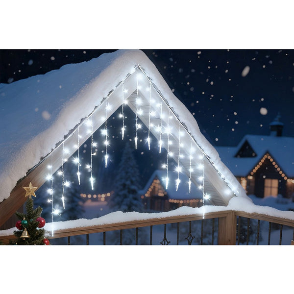 Festive Magic Cool White LED Icicle Curtain Christmas Lights - Timer